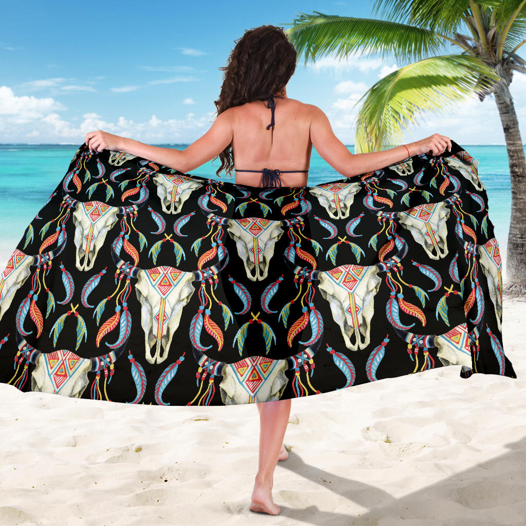 Buffalo Head Boho Style Pattern Print Design 01 Sarong Pareo Wrap