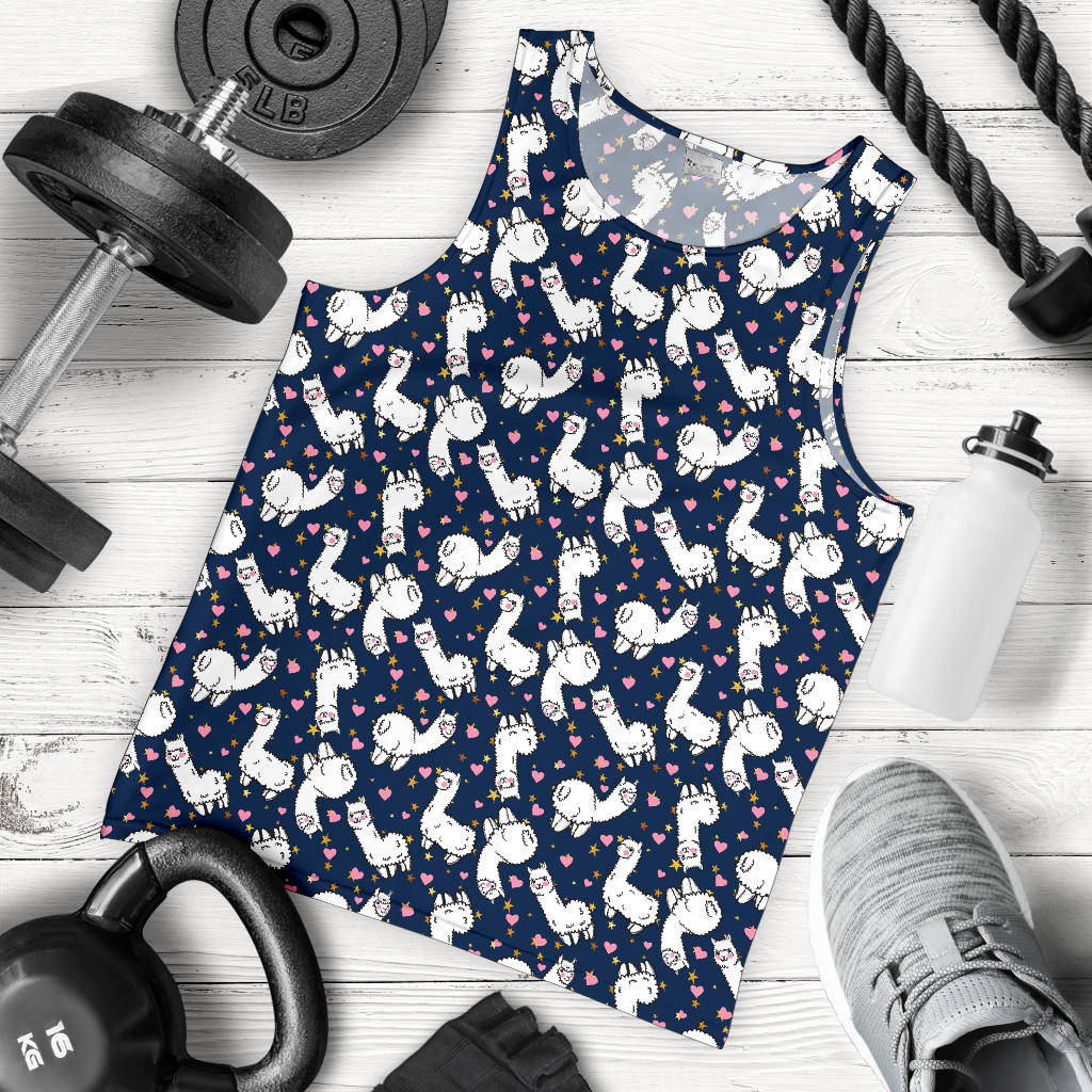 Alpaca Heart Star Design Themed Print Men Tank Top