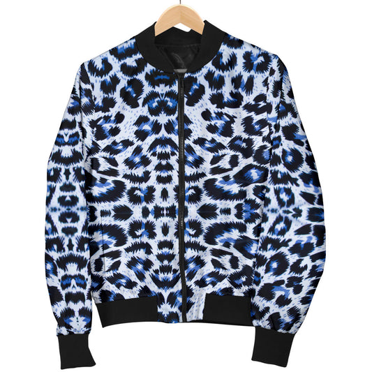 Leopard Blue Skin Print Men Bomber Jacket