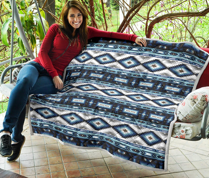 Navajo Dark Blue Print Pattern Quilt Bedspread