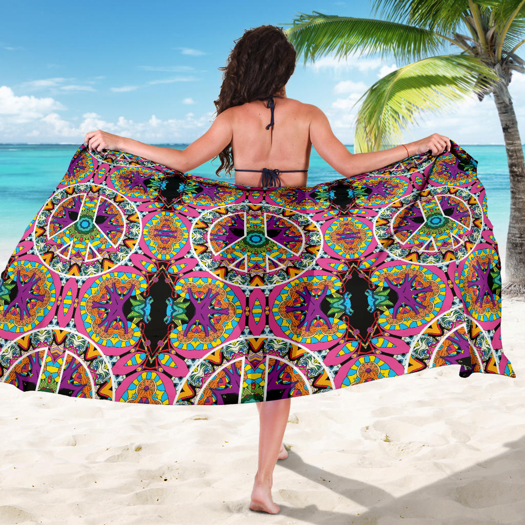 Peace Sign Pattern Print Design A03 Sarong Pareo Wrap