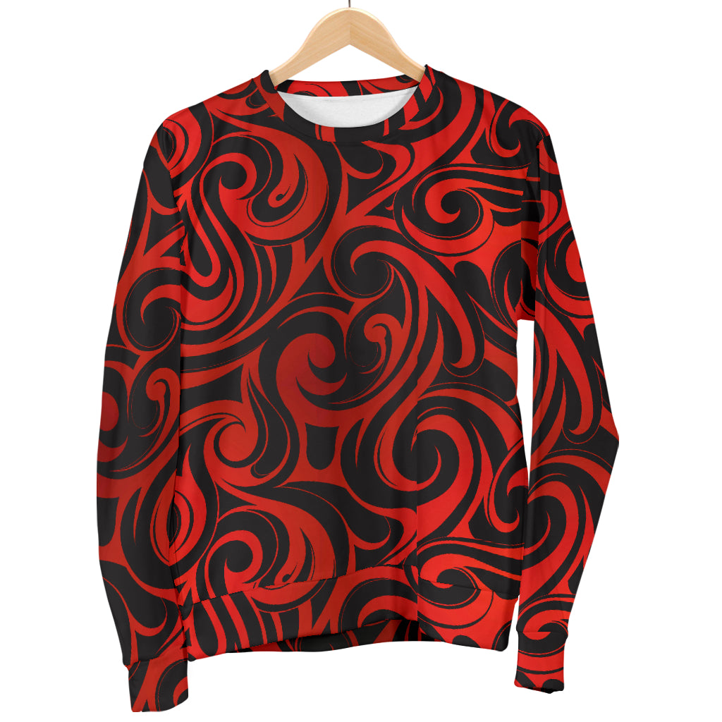 Maori Red Black Themed Design Men Long Sleeve Sweatshirt