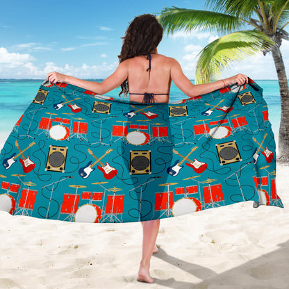 Drum Set Guitar Pattern Print Design 02 Sarong Pareo Wrap