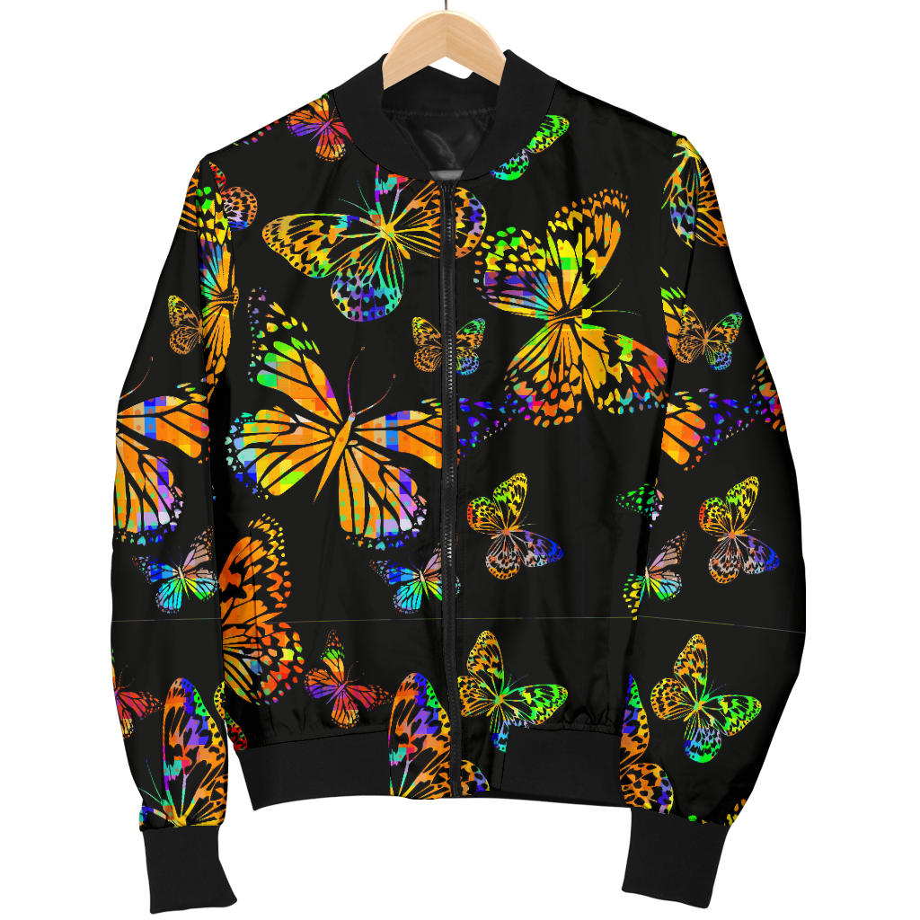 Butterfly Neon Color Print Pattern Men Bomber Jacket