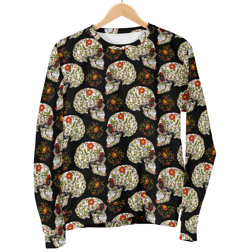 Sugar Skull Flower Design Themed Print Women Long Sleeve Sweatshirt