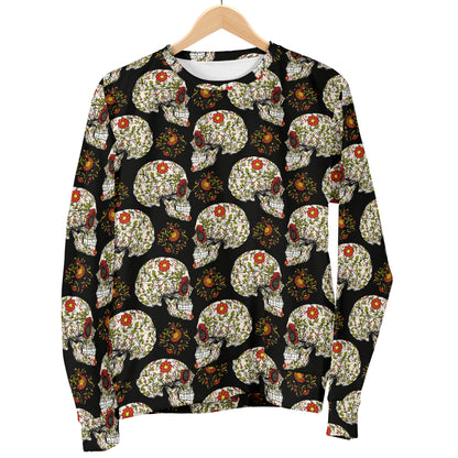 Sugar Skull Flower Design Themed Print Women Long Sleeve Sweatshirt