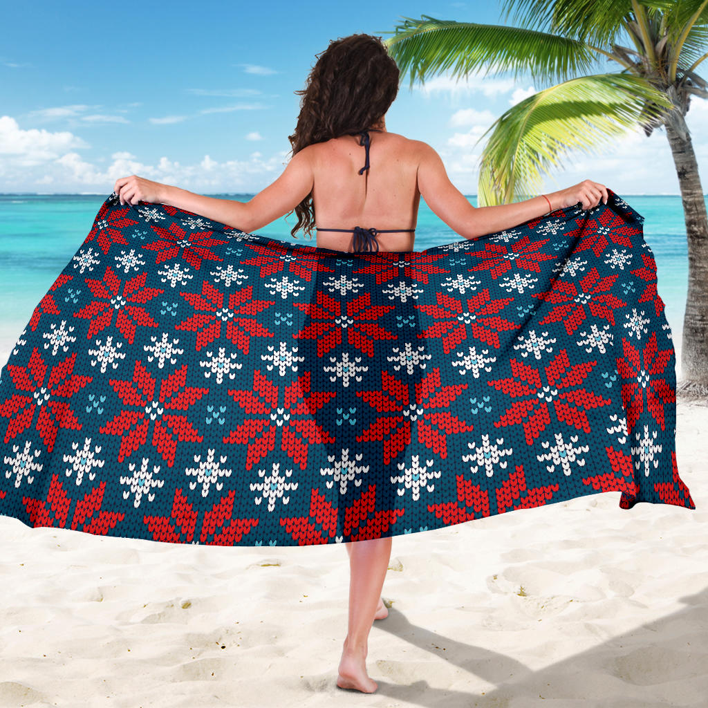 Poinsettia Pattern Print Design A02 Sarong Pareo Wrap