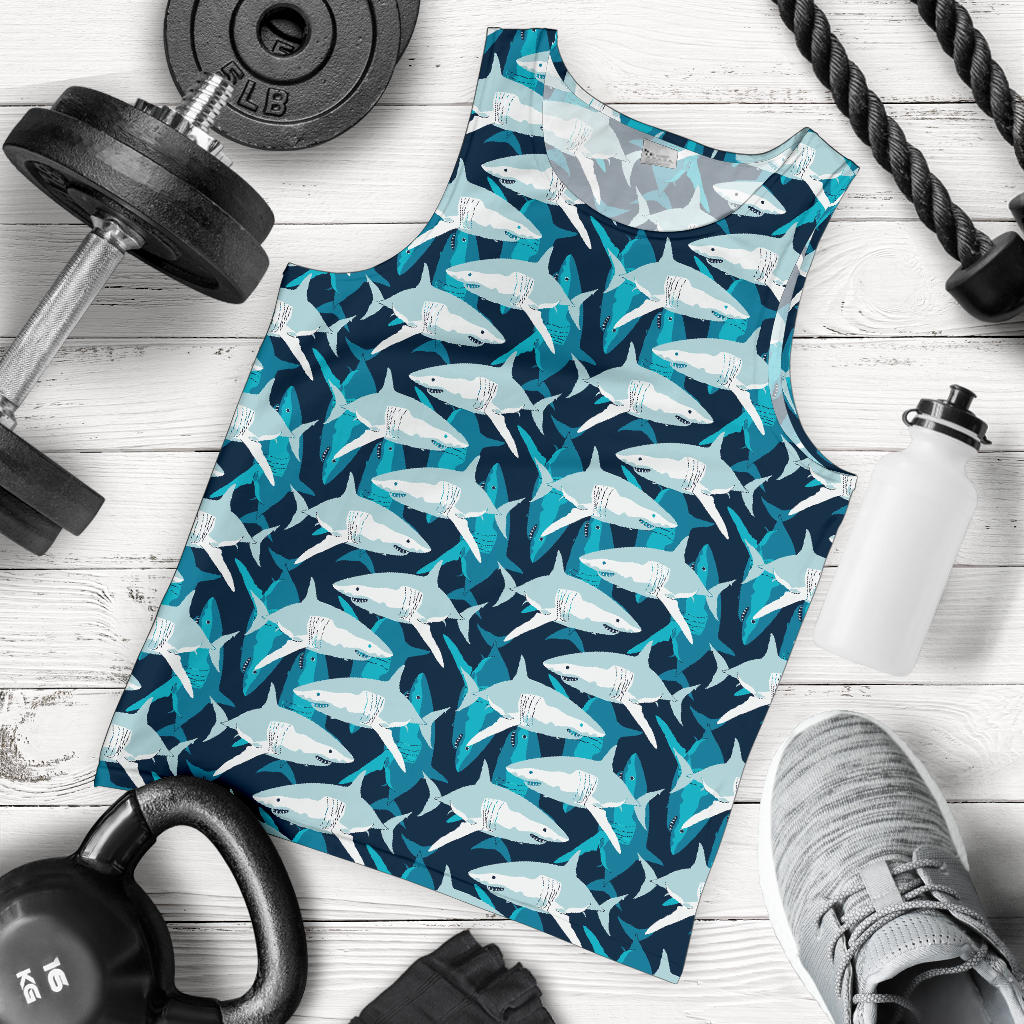Shark Design Print Men Tank Top