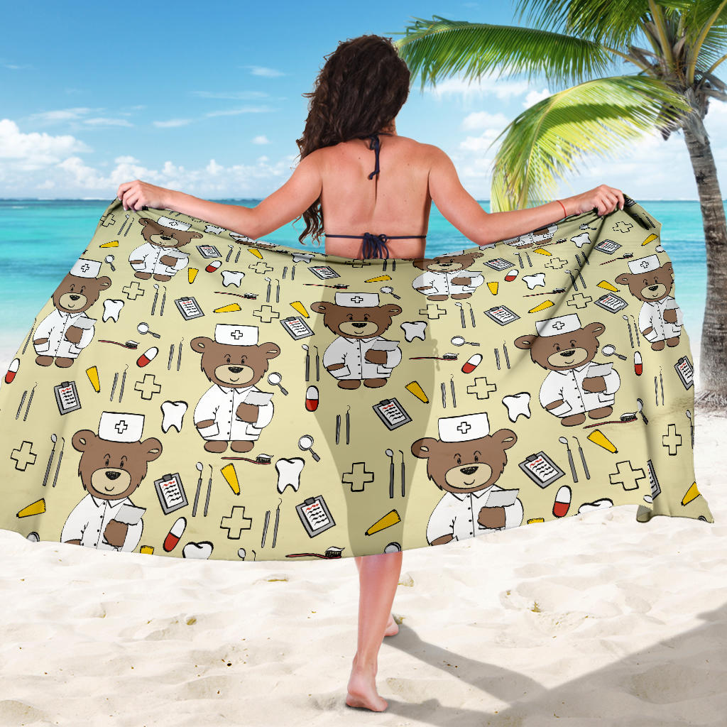 Nurse Bear Pattern Print Design A02 Sarong Pareo Wrap