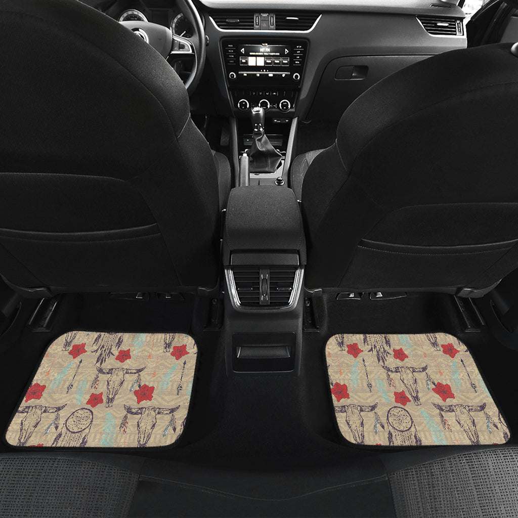 Native Buffalo Head Themed Design Print Car Floor Mats Front Back