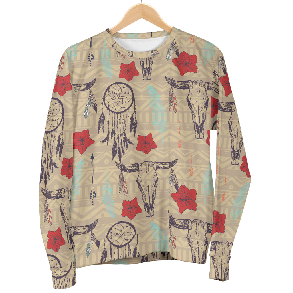 Native Buffalo Head Themed Design Print Women Long Sleeve Sweatshirt