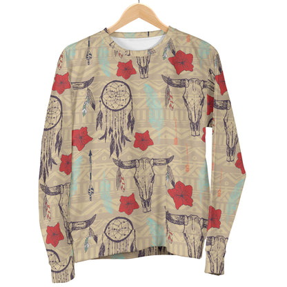 Native Buffalo Head Themed Design Print Women Long Sleeve Sweatshirt