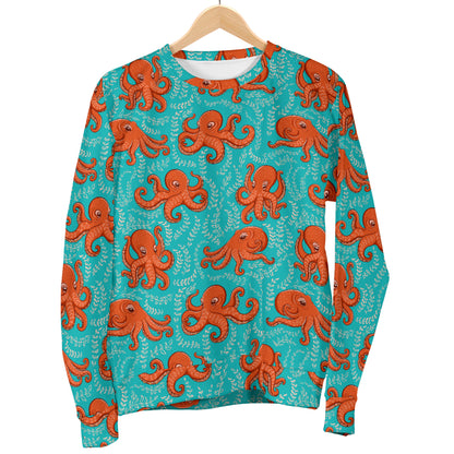 Octopus Cartoon Design Print Themed Men Long Sleeve Sweatshirt