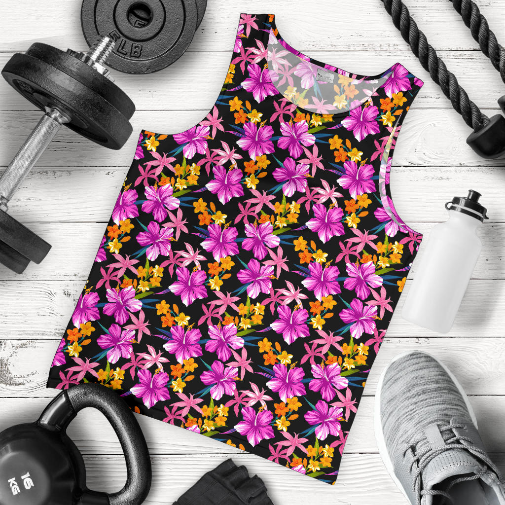 Tropical Folower Pink Hibiscus Print Men Tank Top