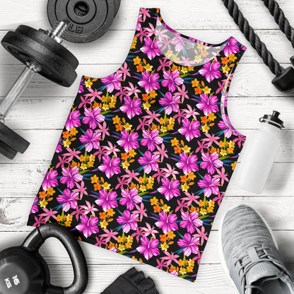 Tropical Folower Pink Hibiscus Print Men Tank Top