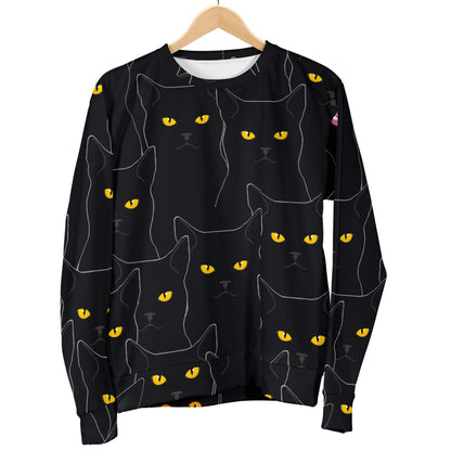 Black Cat Yellow Eyes Print Pattern Women Long Sleeve Sweatshirt