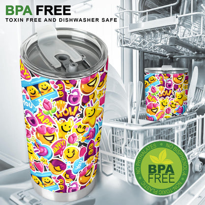 Emoji Sticker Print Pattern Tumbler