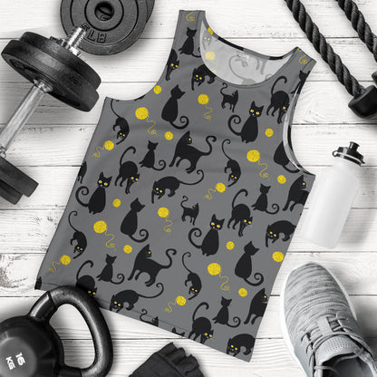 Black Cat Yellow Yarn Print Pattern Men Tank Top