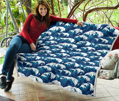 Ocean Wave Pattern Print Quilt Bedspread