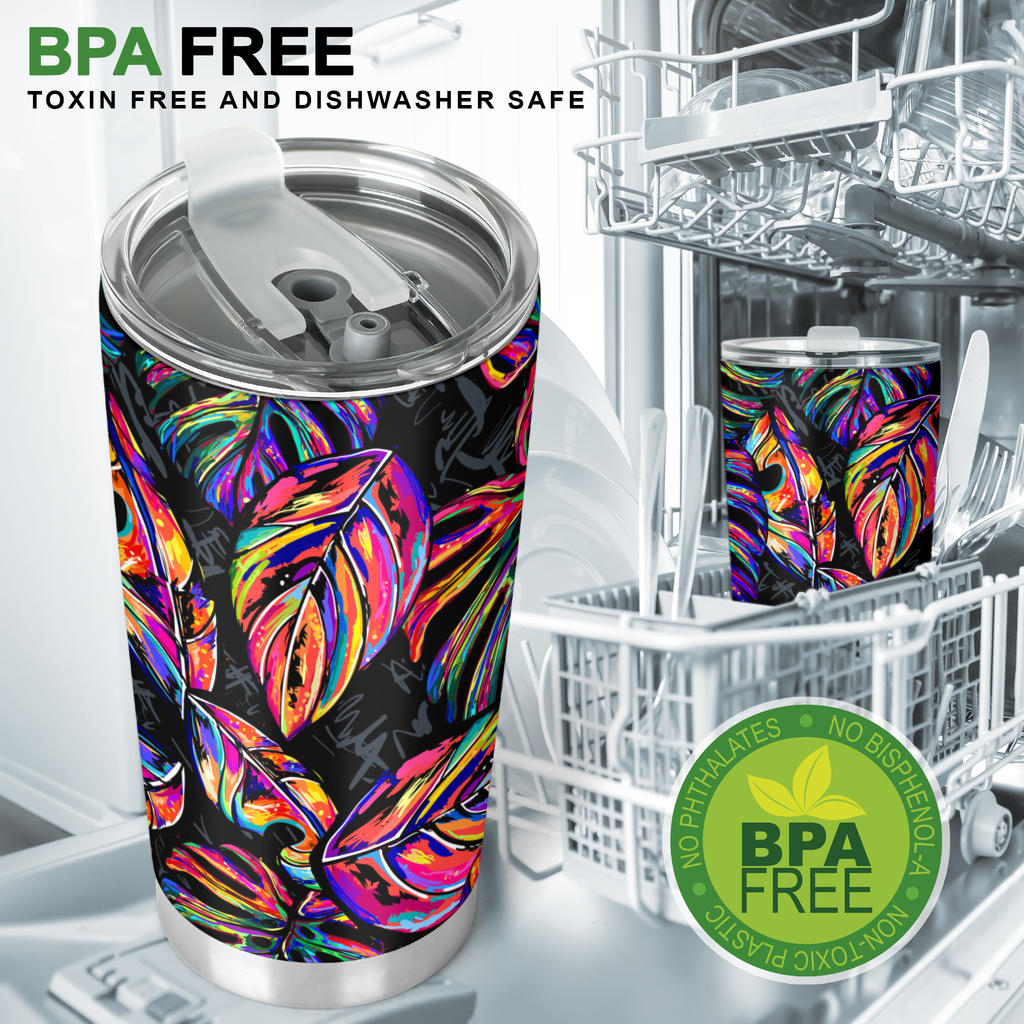 Neon Color Tropical Palm Leaves Tumbler