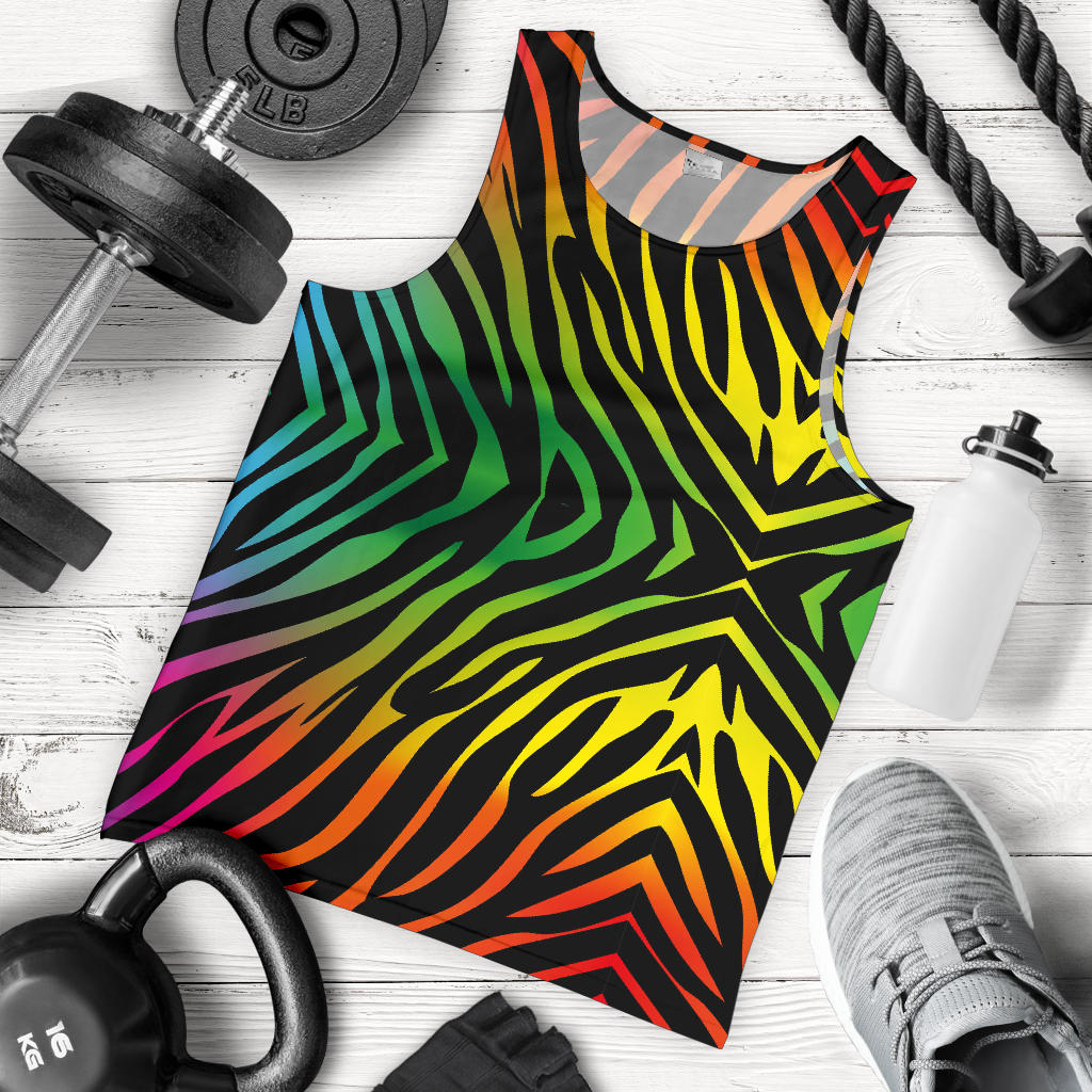 Rainbow Zebra Themed Print Men Tank Top