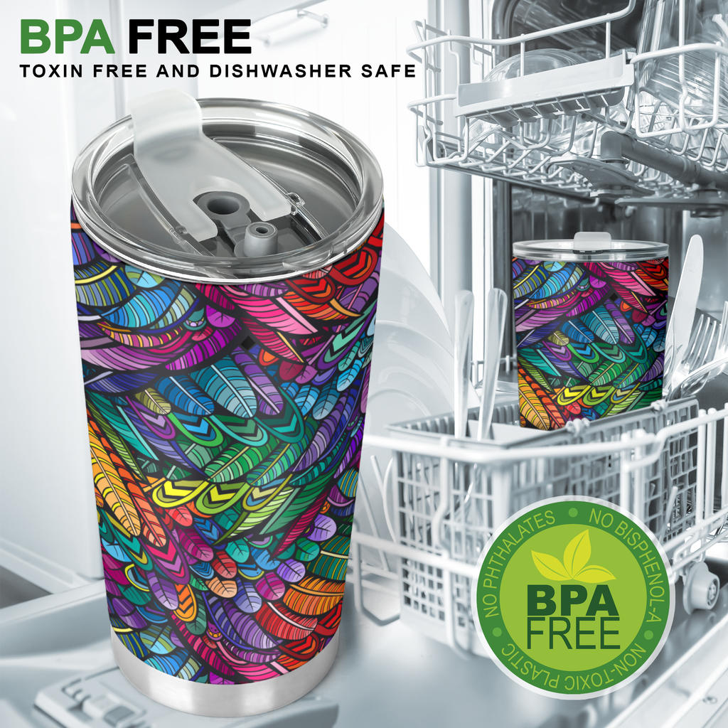 Feather Multicolor Design Print Tumbler
