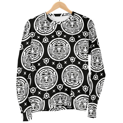 Calendar Aztec White Black Print Pattern Women Long Sleeve Sweatshirt