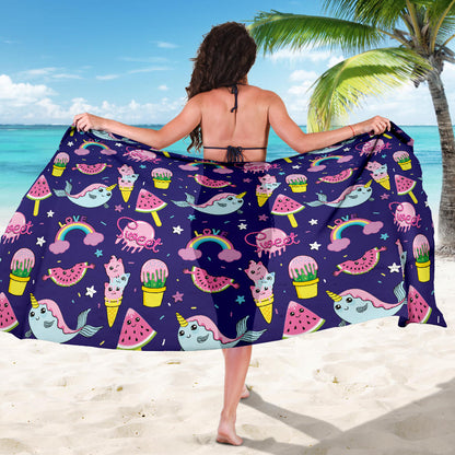 Narwhal Cute Pattern Print Design 02 Sarong Pareo Wrap