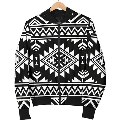Aztec Black White Print Pattern Men Bomber Jacket