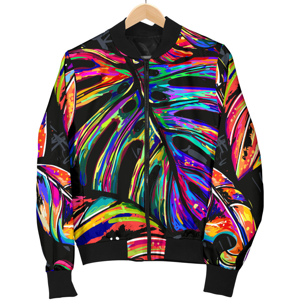 Neon Color Tropical Palm Leaves Men Bomber Jacket