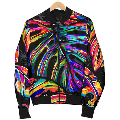 Neon Color Tropical Palm Leaves Men Bomber Jacket