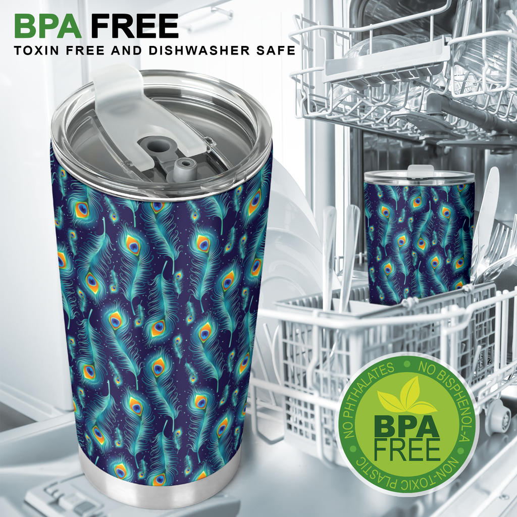 Peacock Feather Blue Design Print Tumbler