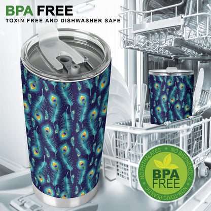 Peacock Feather Blue Design Print Tumbler