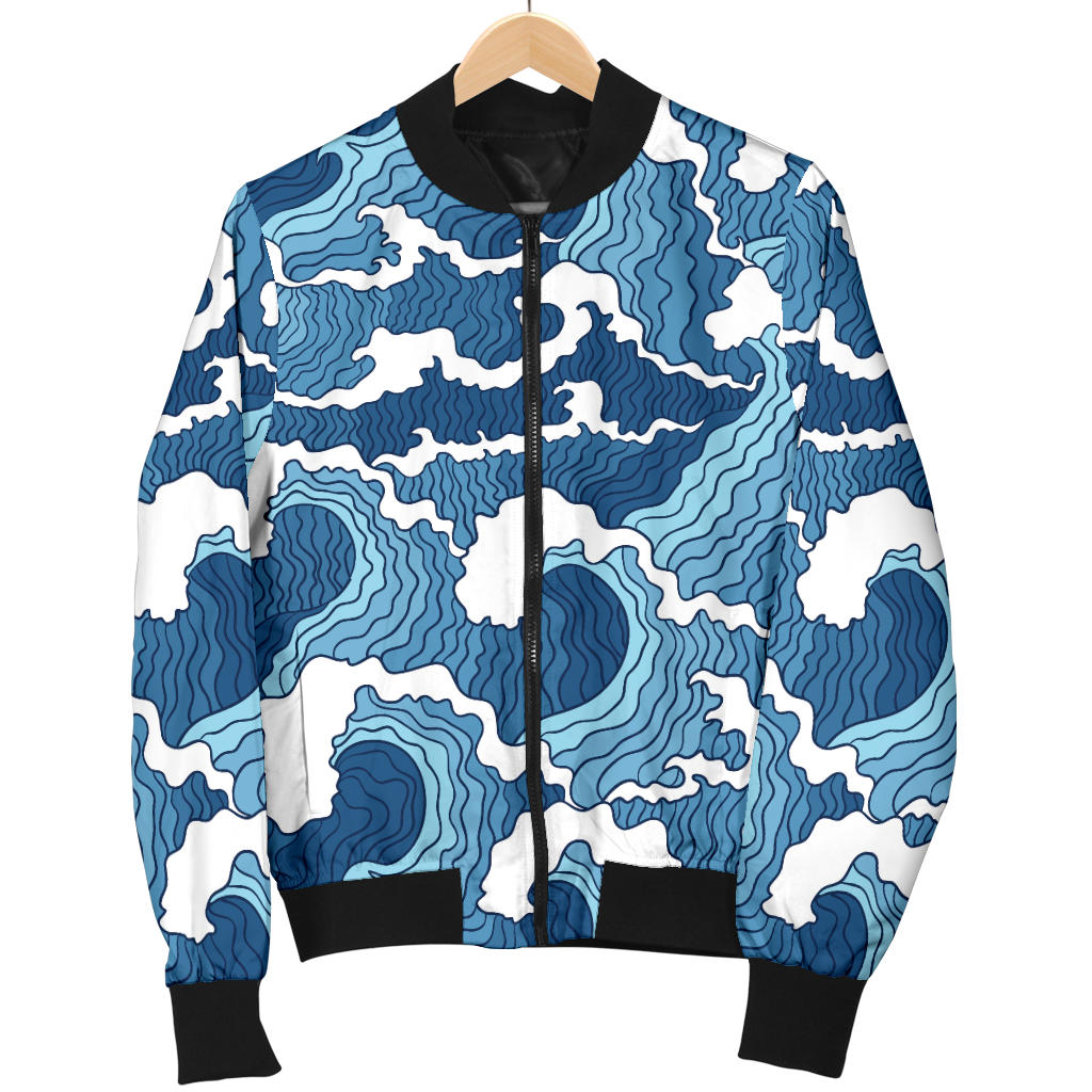 Wave Themed Pattern Print Men Bomber Jacket