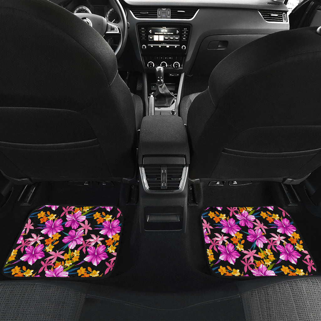 Tropical Folower Pink Hibiscus Print Car Floor Mats Front Back