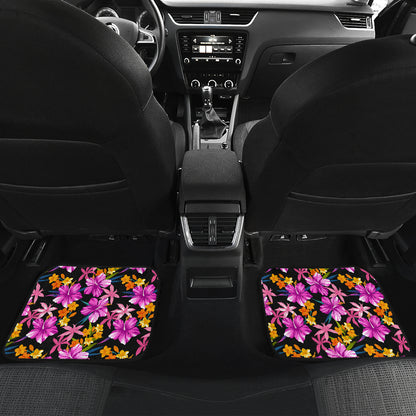 Tropical Folower Pink Hibiscus Print Car Floor Mats Front Back