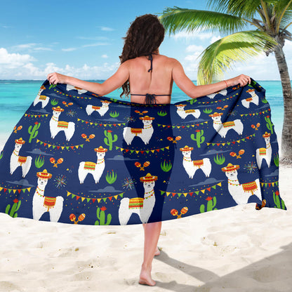 Llama Cactus Pattern Print Design 05 Sarong Pareo Wrap