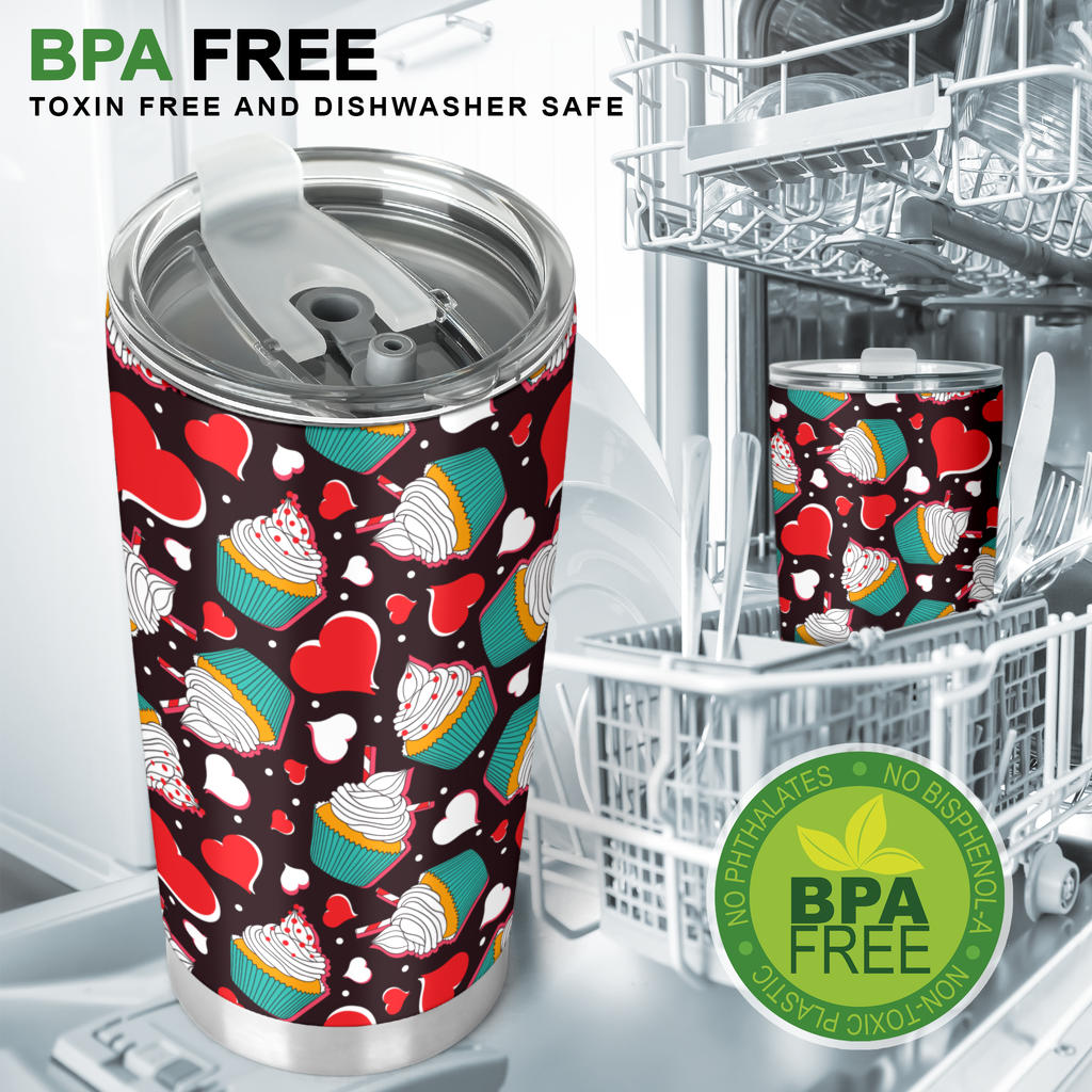 Cupcakes Heart Print Pattern Tumbler