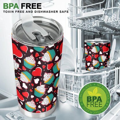 Cupcakes Heart Print Pattern Tumbler