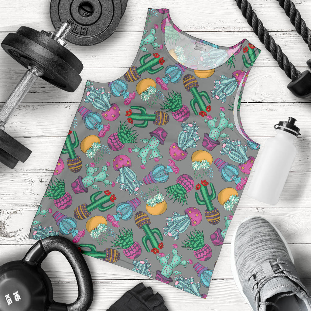 Cactus Colorful Print Pattern Men Tank Top