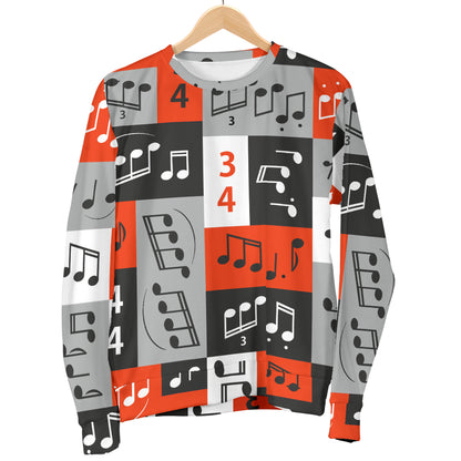 Music Note Design Themed Print Women Long Sleeve Sweatshirt