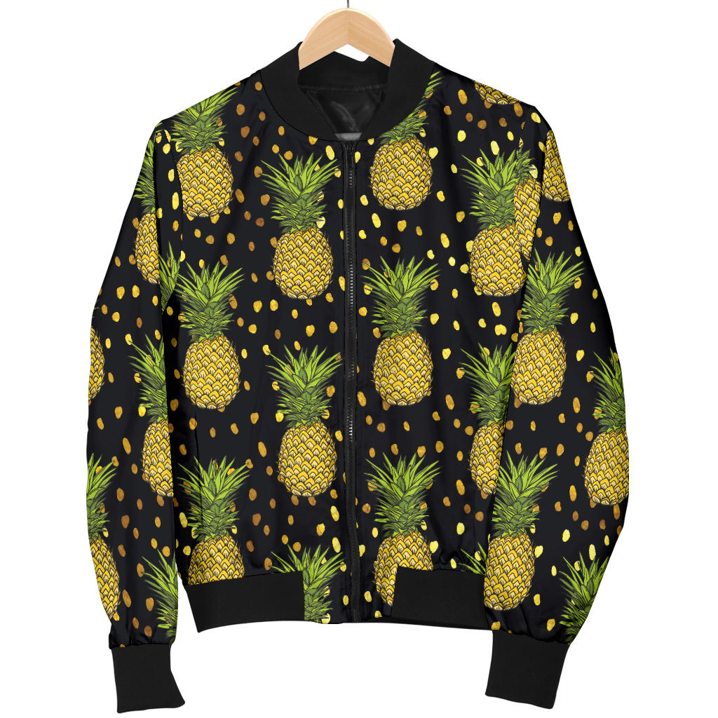 Pineapple Gold Dot Themed Print Men Bomber Jacket