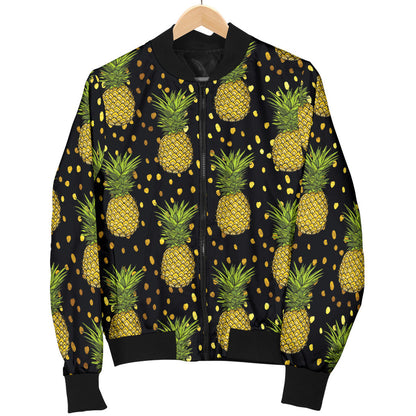Pineapple Gold Dot Themed Print Men Bomber Jacket