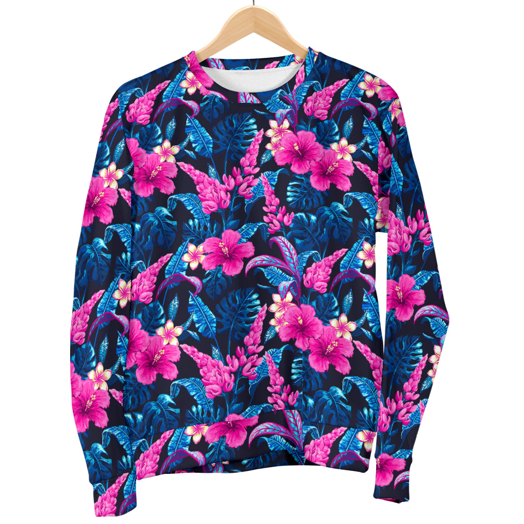 Tropical Folower Pink Themed Print Men Long Sleeve Sweatshirt