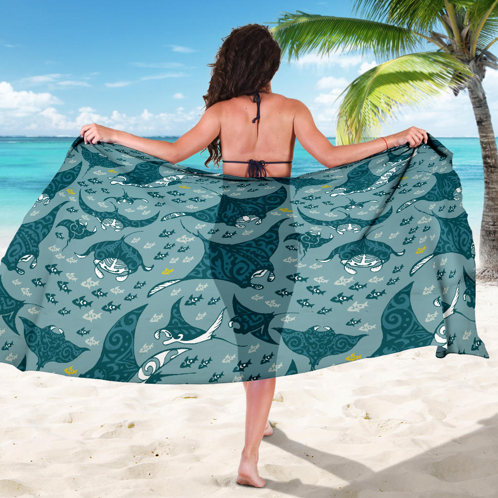 Manta Ray Tribal Pattern Print Design 03 Sarong Pareo Wrap