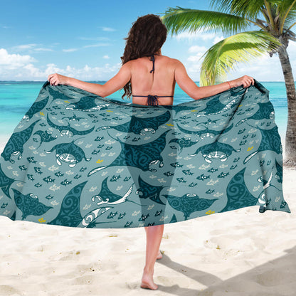 Manta Ray Tribal Pattern Print Design 03 Sarong Pareo Wrap