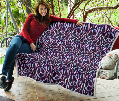 Peace Sign Feather Design Print Quilt Bedspread