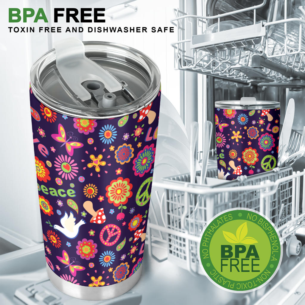 Flower Power Peace Design Print Tumbler