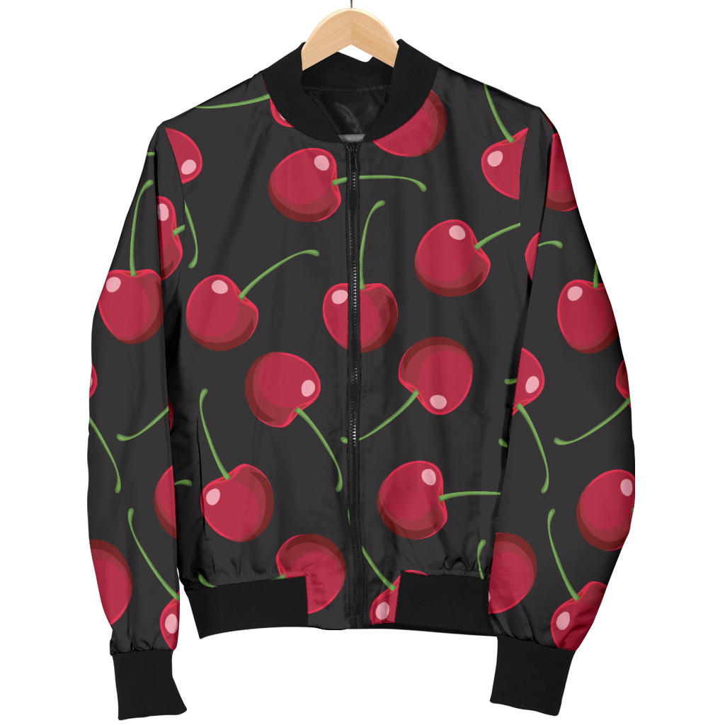 Cherry Black Background Men Bomber Jacket