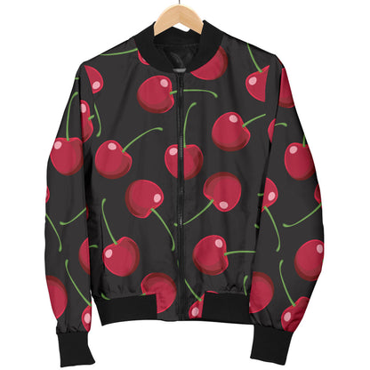 Cherry Black Background Men Bomber Jacket